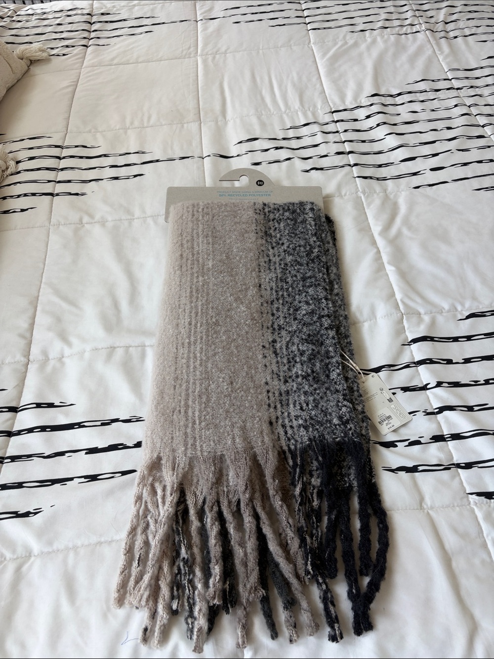 Primark Two-Tone Beige and Gray Fringe Scarf